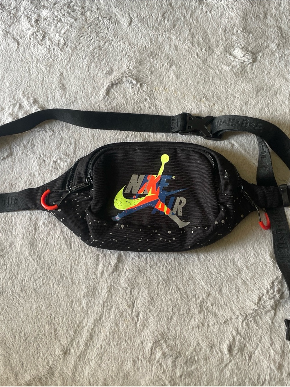 Nike Black Waist Pack with Neon Multicolor Logo